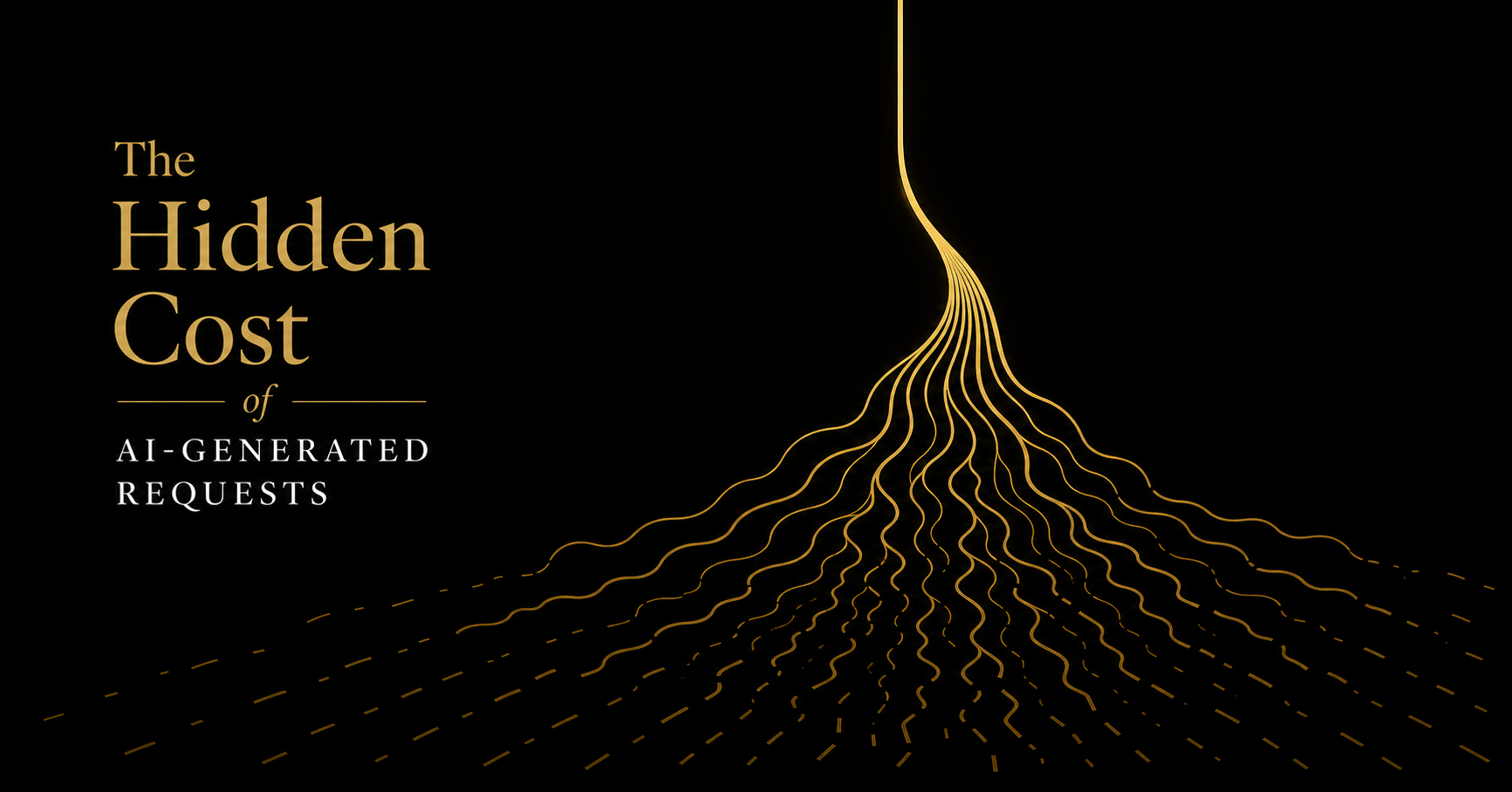 Gold lines branching from one into many, representing the hidden cost of AI workflow requests on team workload